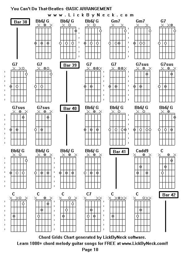 Chord Grids Chart of chord melody fingerstyle guitar song-You Can't Do That-Beatles -BASIC ARRANGEMENT,generated by LickByNeck software.